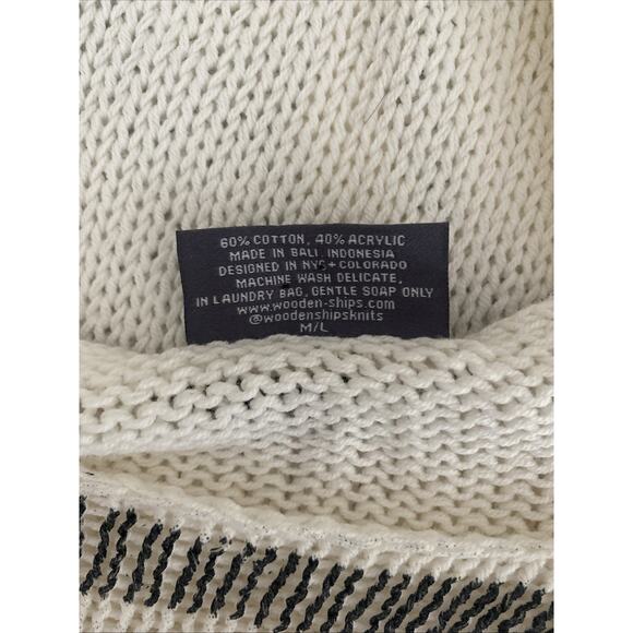 Wooden Ships Sweater Floral Print Gray White Round Neck Relaxed Short Sleeve M L - Picture 6 of 6